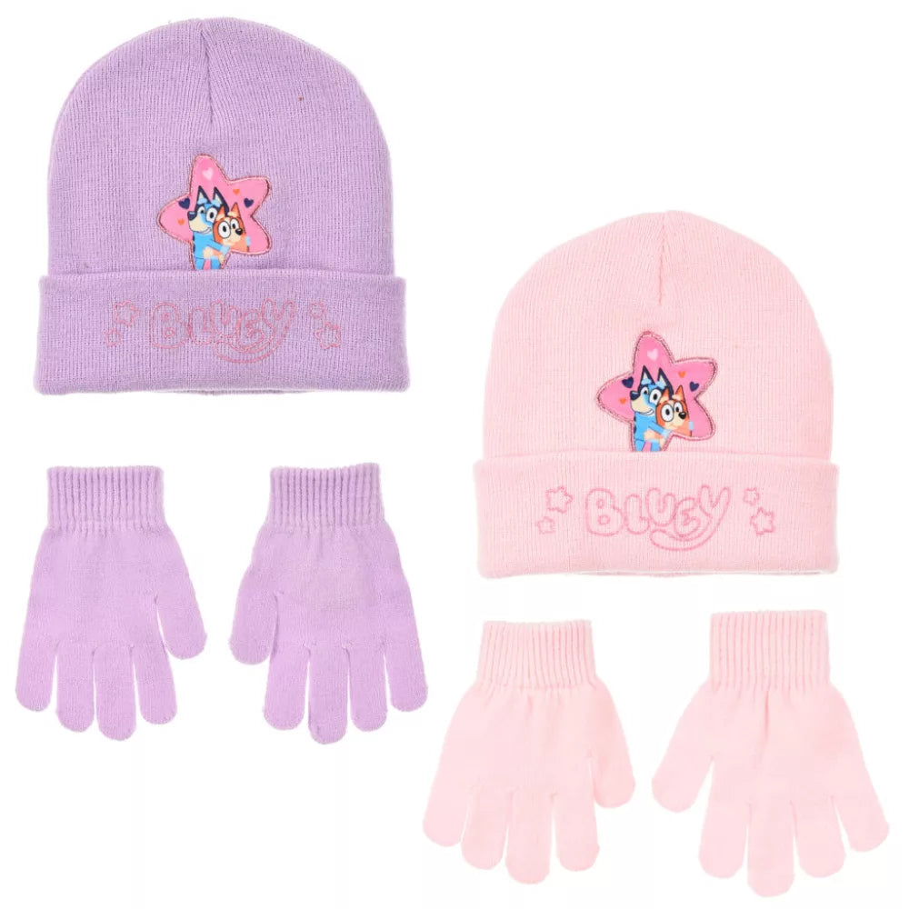 Bluey Stars Kindermütze + Handschuh-Set 54 Rosa