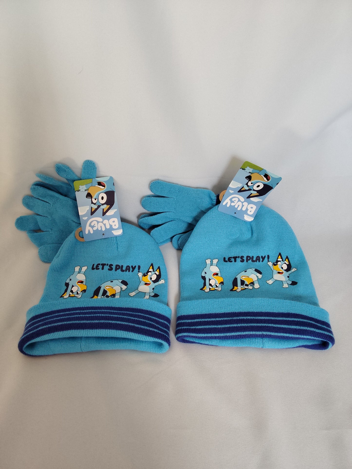 Bluey Let's Play Kinder Mütze + Handschuh Set -54 cm hell blau